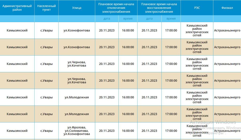 20 ноября множество Астраханцев останутся без света
