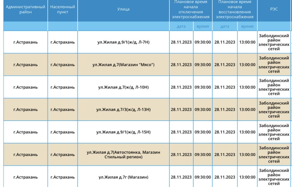 28 ноября сотни астраханцев проведут несколько часов без света 28 ноября сотни астраханцев проведут несколько часов без света