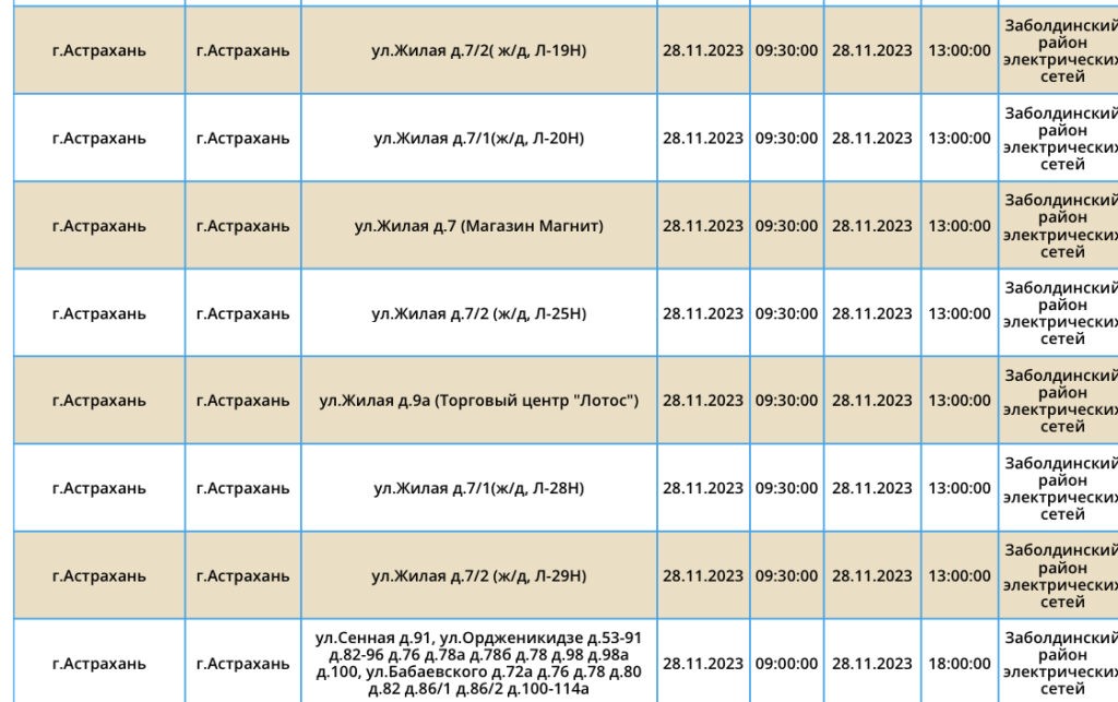 28 ноября сотни астраханцев проведут несколько часов без света 28 ноября сотни астраханцев проведут несколько часов без света