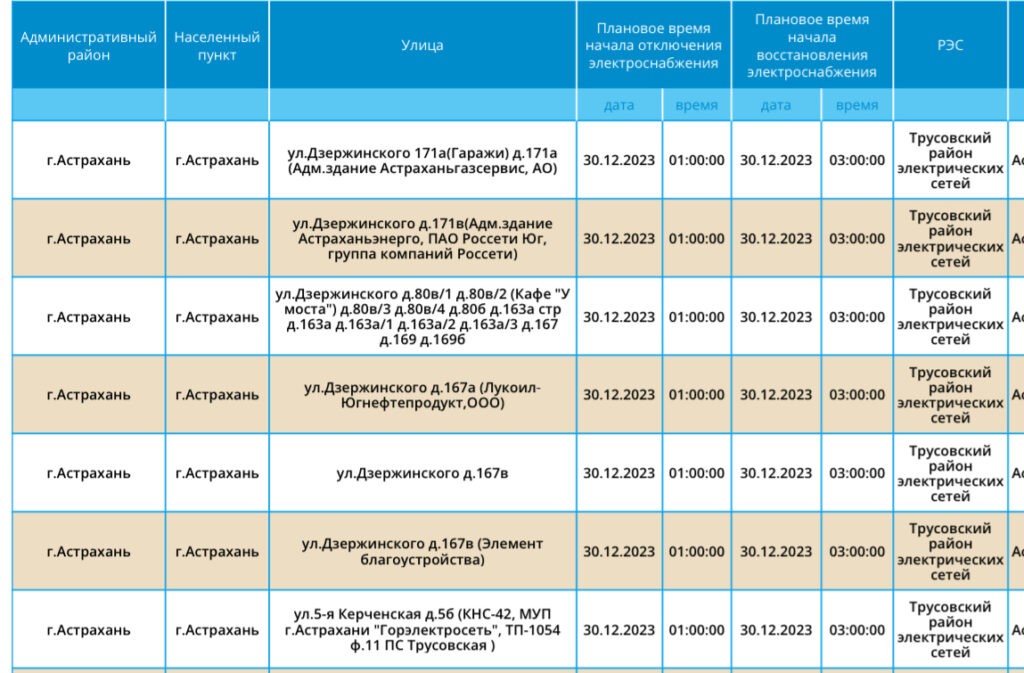 30 декабря астраханцев ждут массовые отключения света 30 декабря астраханцев ждут массовые отключения света