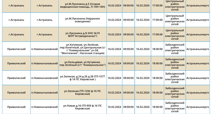 16 февраля в Астрахани и области не будет света 16 февраля в Астрахани и области не будет света