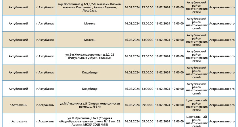 16 февраля в Астрахани и области не будет света 16 февраля в Астрахани и области не будет света