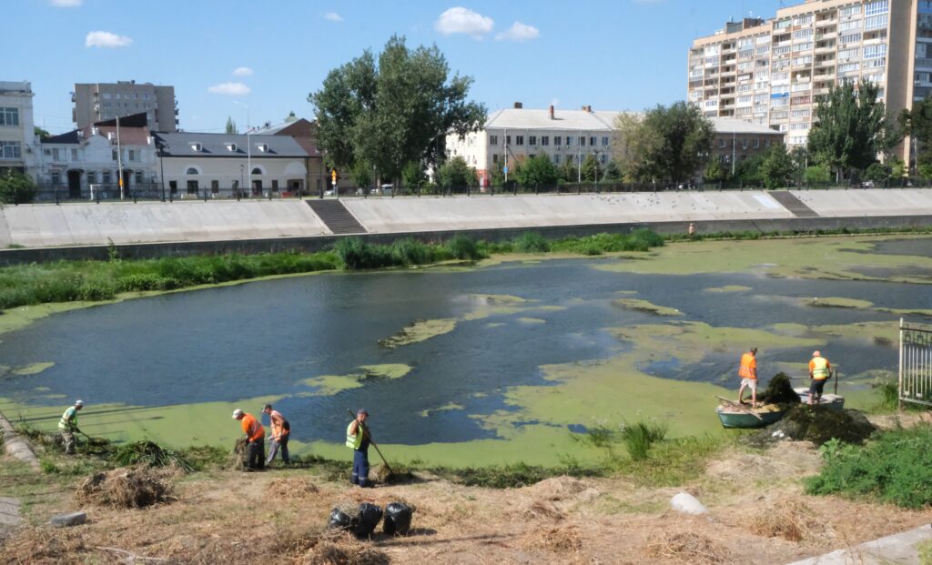 Астраханские коммунальщики очищают городские водоемы и парки от водорослей и сорняков — фото 2