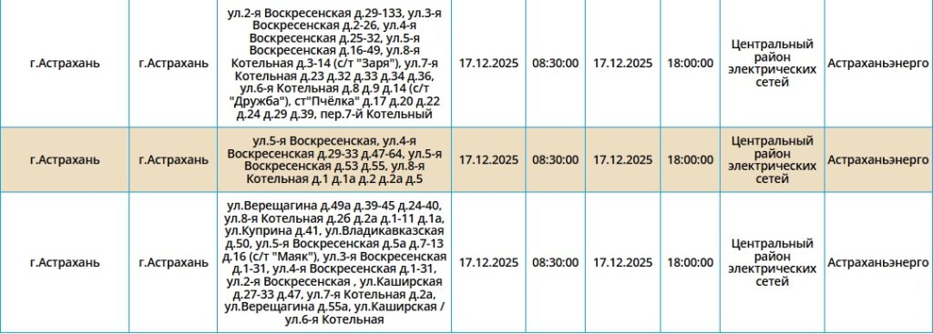 17 декабря десятки астраханских домов останутся без света — фото 3