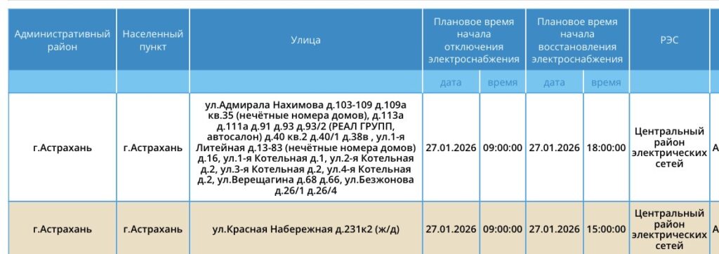 27 января некоторые астраханцы останутся без света — фото 1