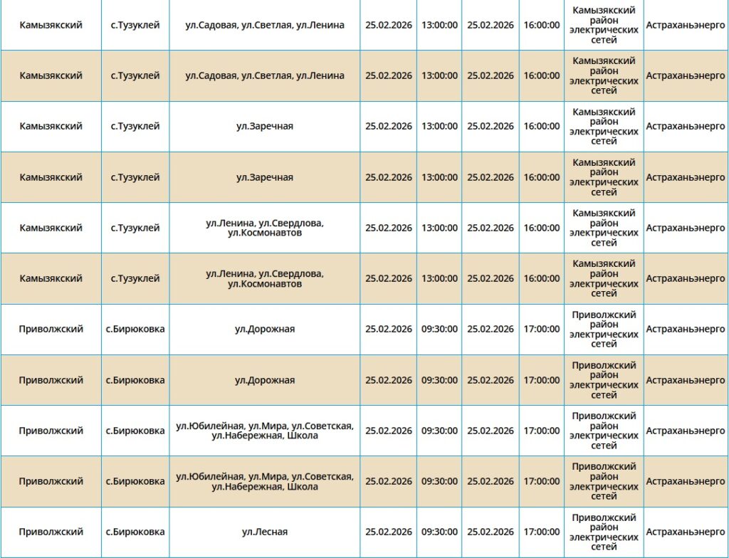 25 февраля десятки астраханских жилых домов останутся без света — фото 3