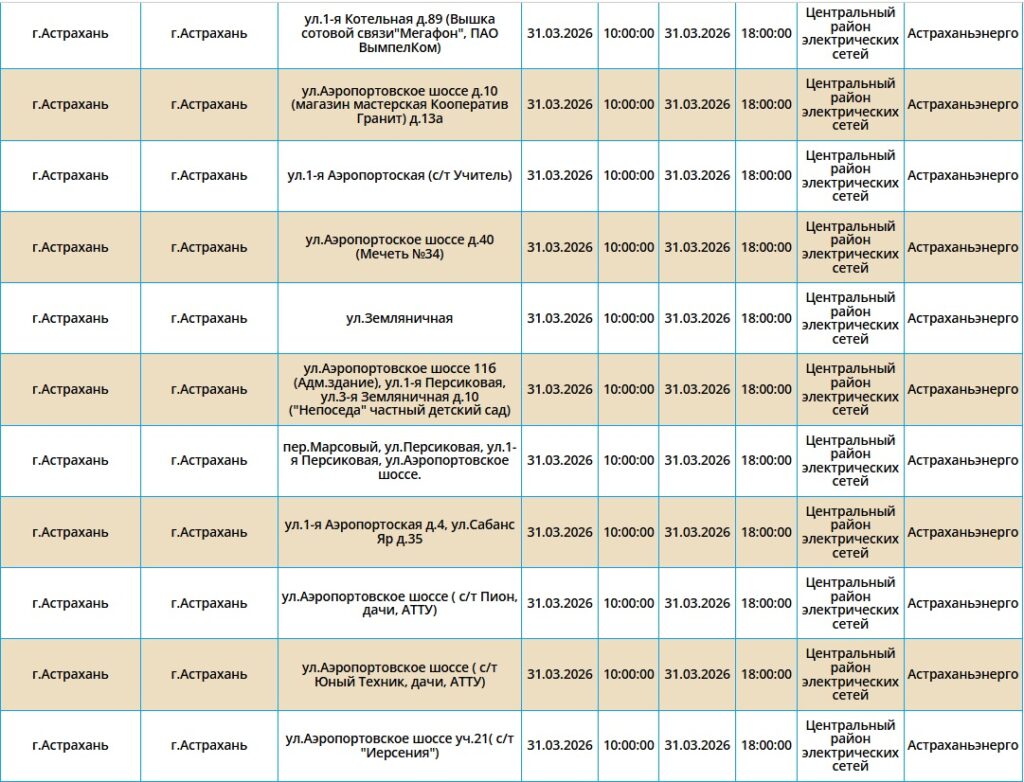 31 марта жители Астрахани и двух районов области останутся без света 31 марта жители Астрахани и двух районов области останутся без света