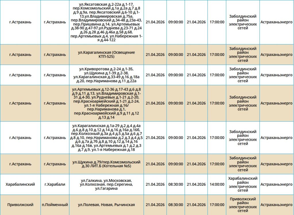 21 апреля без света останутся астраханские жилые дома, магазины и заправка 21 апреля без света останутся астраханские жилые дома, магазины и заправка