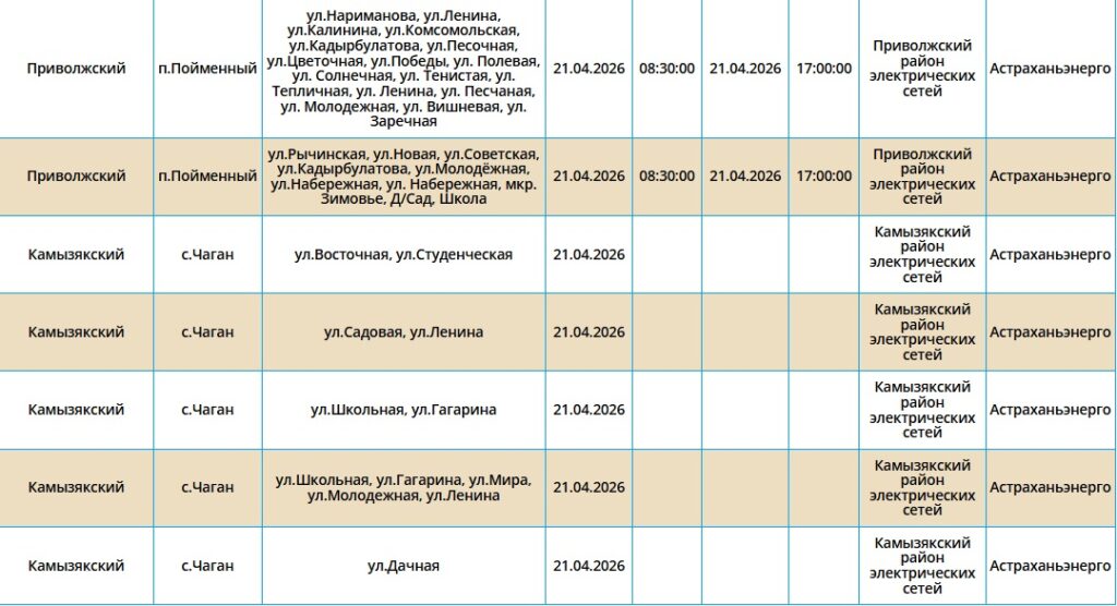 21 апреля без света останутся астраханские жилые дома, магазины и заправка 21 апреля без света останутся астраханские жилые дома, магазины и заправка
