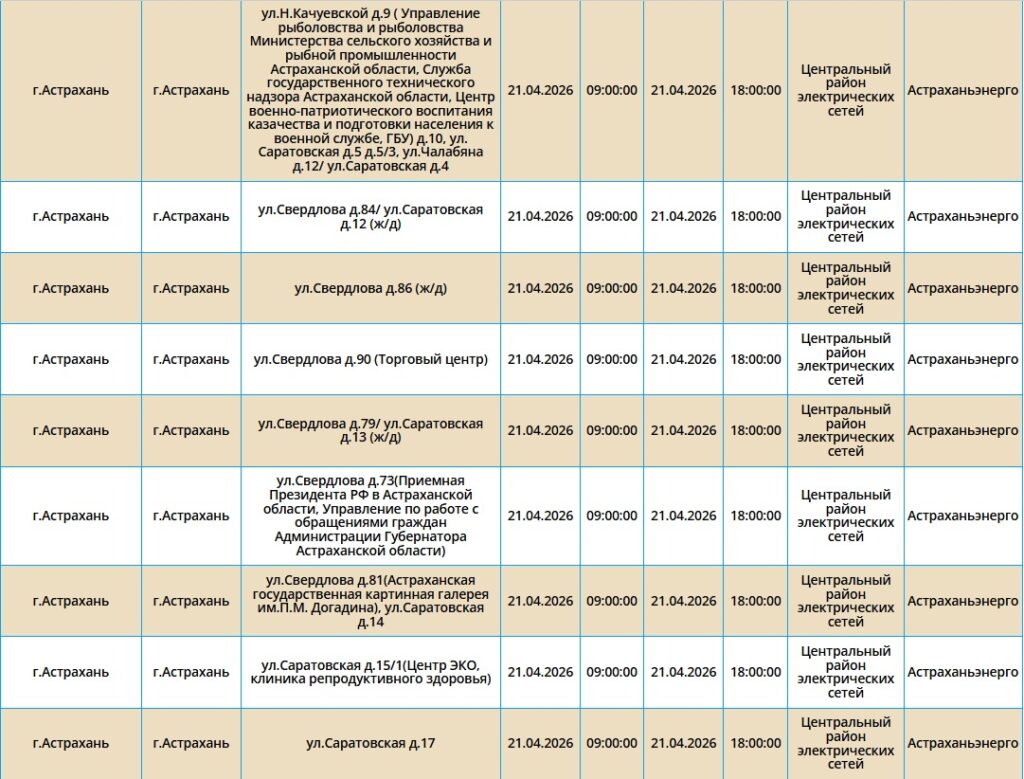 21 апреля без света останутся астраханские жилые дома, магазины и заправка — фото 3