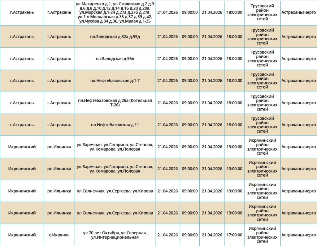 21 апреля без света останутся астраханские жилые дома, магазины и заправка 21 апреля без света останутся астраханские жилые дома, магазины и заправка