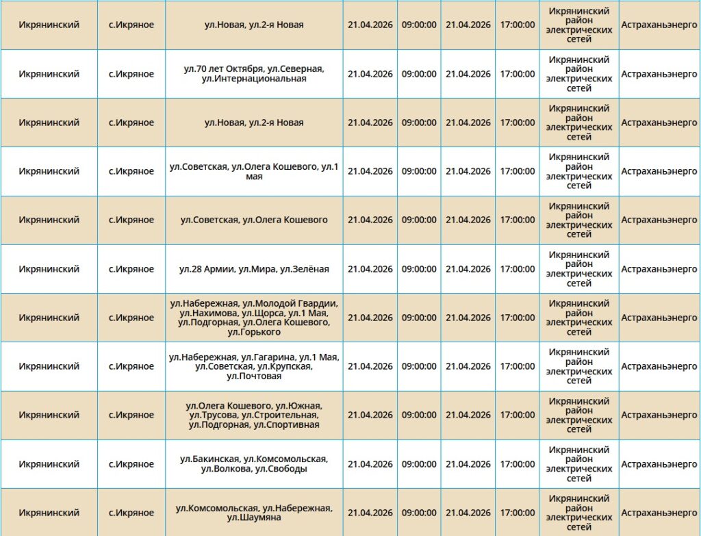 21 апреля без света останутся астраханские жилые дома, магазины и заправка 21 апреля без света останутся астраханские жилые дома, магазины и заправка