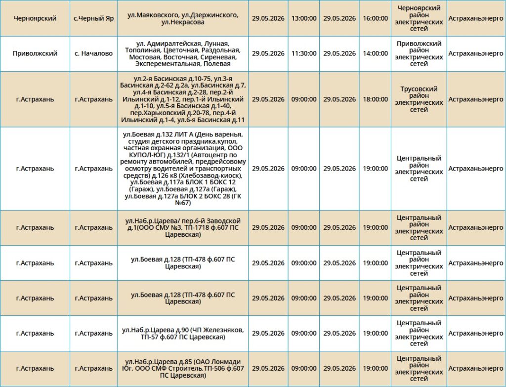 29 мая света не будет в Астрахани и трех районах области 29 мая света не будет в Астрахани и трех районах области