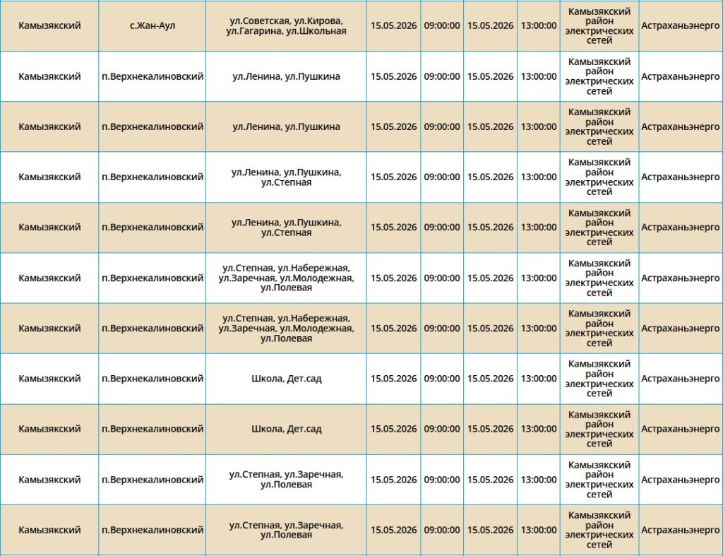 15 мая света не будет в Астрахани и четырех районах области