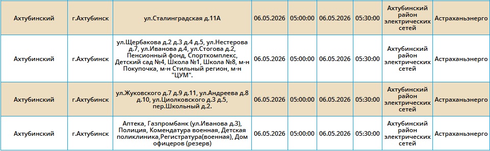 6 мая без электроэнергии в Астрахани останутся детский сад, банкетный зал и мечеть