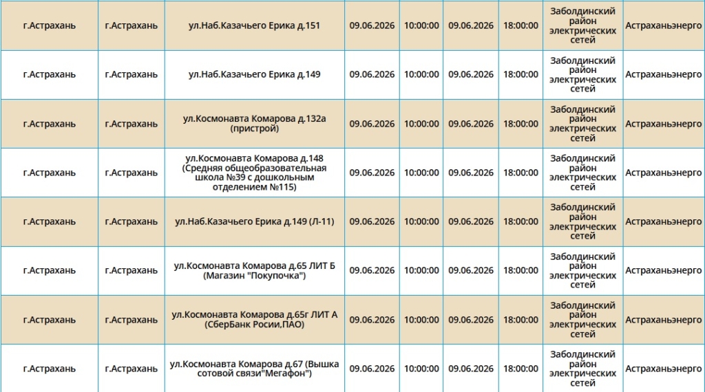 9 июня света не будет в Астрахани и трех районах области 9 июня света не будет в Астрахани и трех районах области