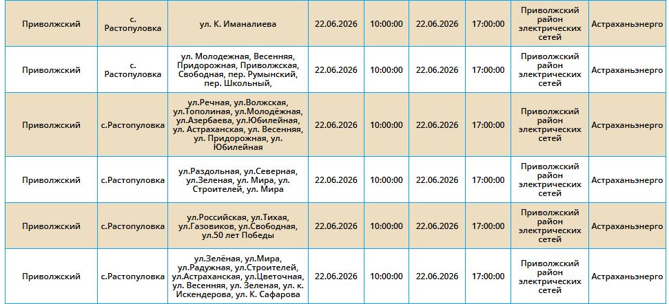 22 июня света не будет в Астрахани и трех районах области 22 июня света не будет в Астрахани и трех районах области