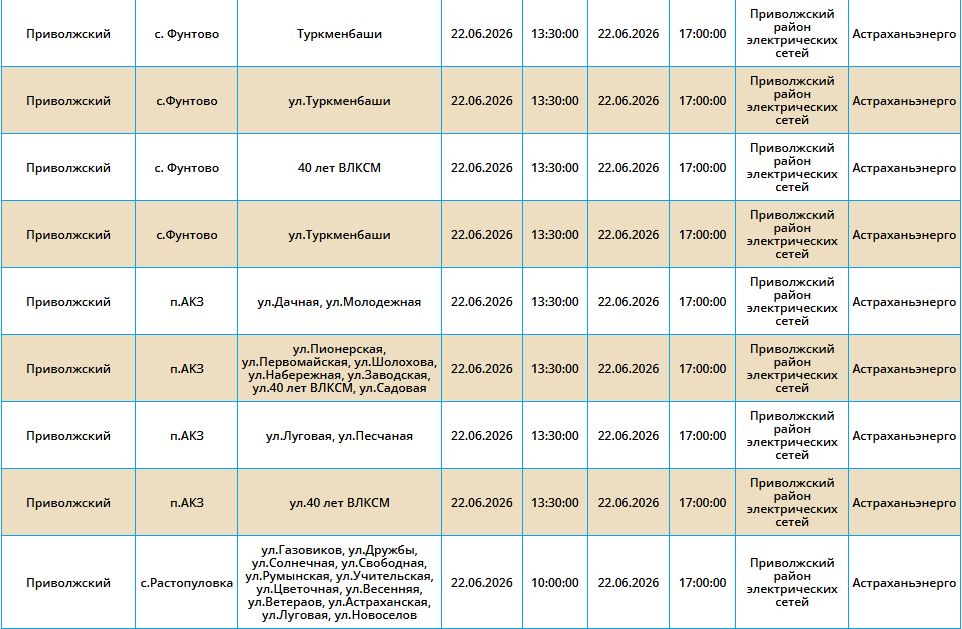 22 июня света не будет в Астрахани и трех районах области 22 июня света не будет в Астрахани и трех районах области