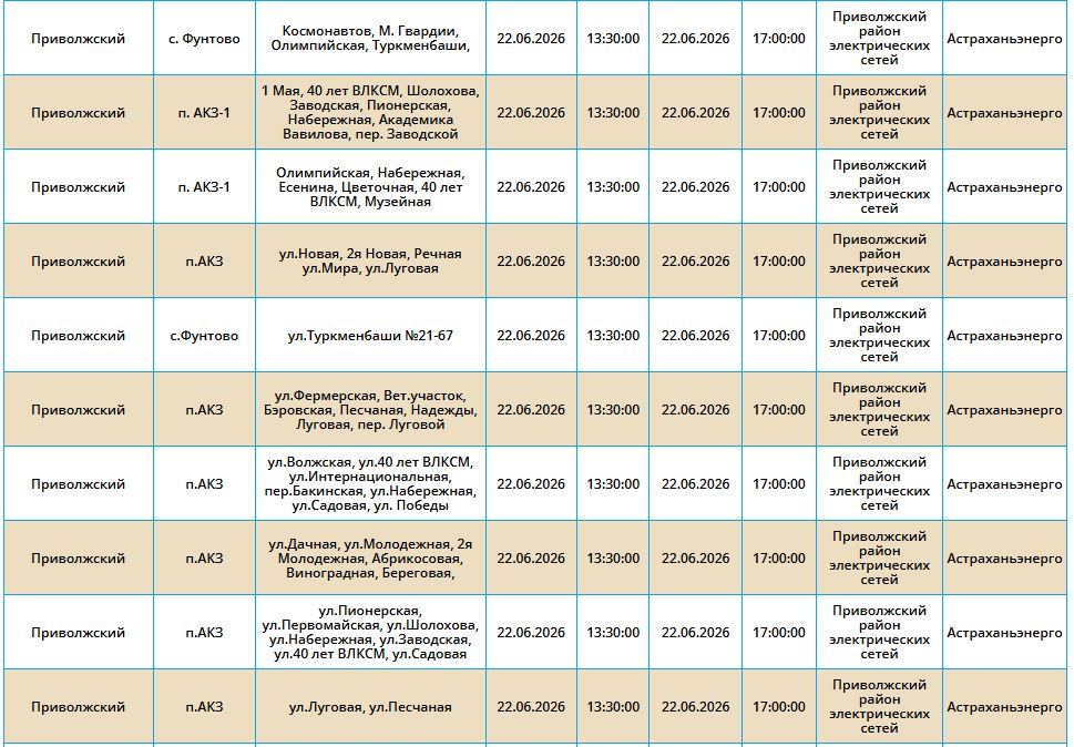 22 июня света не будет в Астрахани и трех районах области 22 июня света не будет в Астрахани и трех районах области