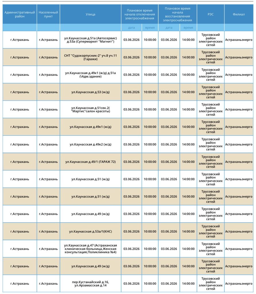 3 июня света не будет в Астрахани и шести районах области 3 июня света не будет в Астрахани и шести районах области