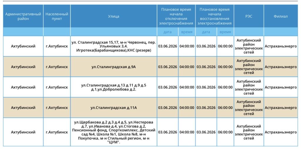 3 июня света не будет в Астрахани и шести районах области 3 июня света не будет в Астрахани и шести районах области