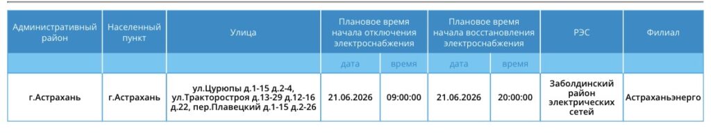 21 июня некоторые астраханцы останутся без света 21 июня некоторые астраханцы останутся без света