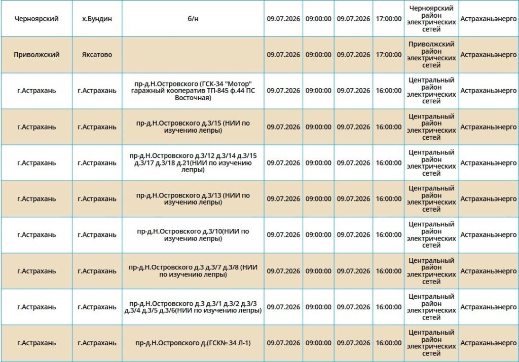 9 июля света не будет в Астрахани и двух районах области 9 июля света не будет в Астрахани и двух районах области