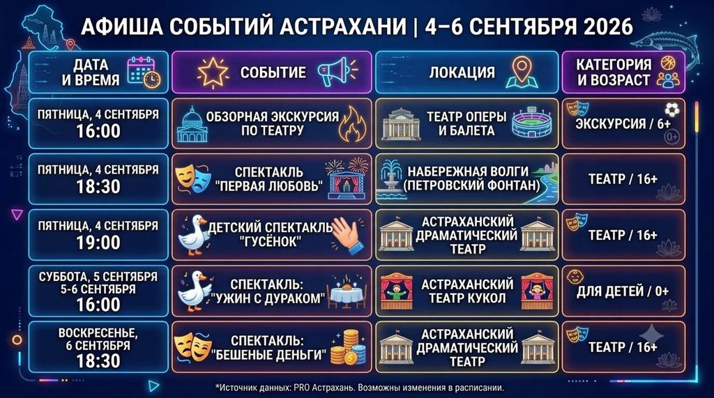 Афиша Астрахани на 4–6 сентября 2026 года куда сходить в первые выходные осени — фото 1