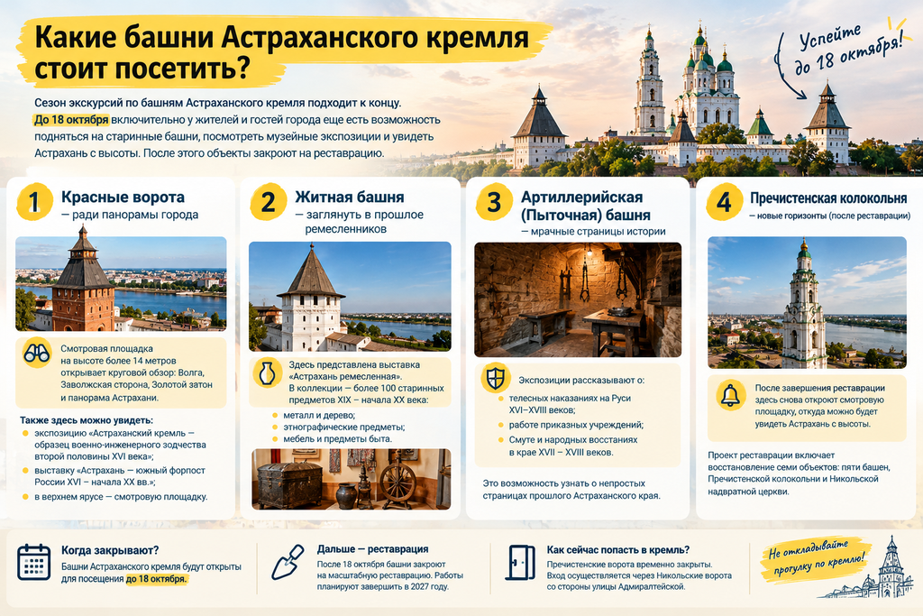 Астраханский кремль закрывает башни на реставрацию: что можно успеть увидеть до 18 октября — фото 1