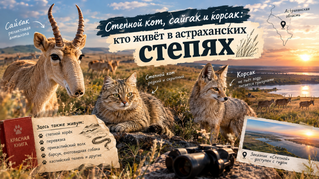 Степной кот, сайгак и корсак: кто живёт в астраханских степях